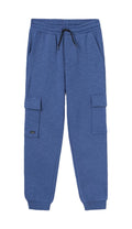 Mayoral tween boys knit cargo joggers, artic blue, front view