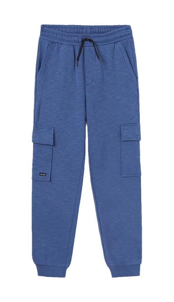 Mayoral tween boys knit cargo joggers, artic blue, front view
