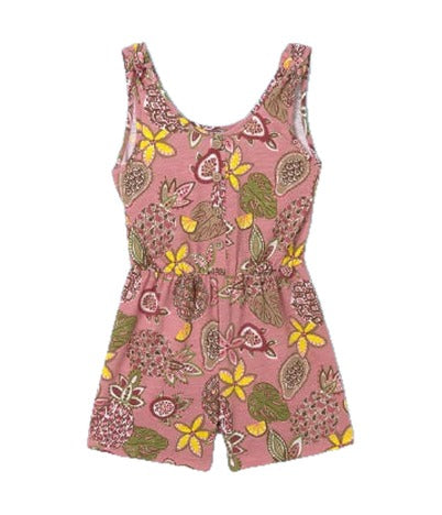 Mayoral tween girls sustainable printed romper, pineapple rose floral, front view