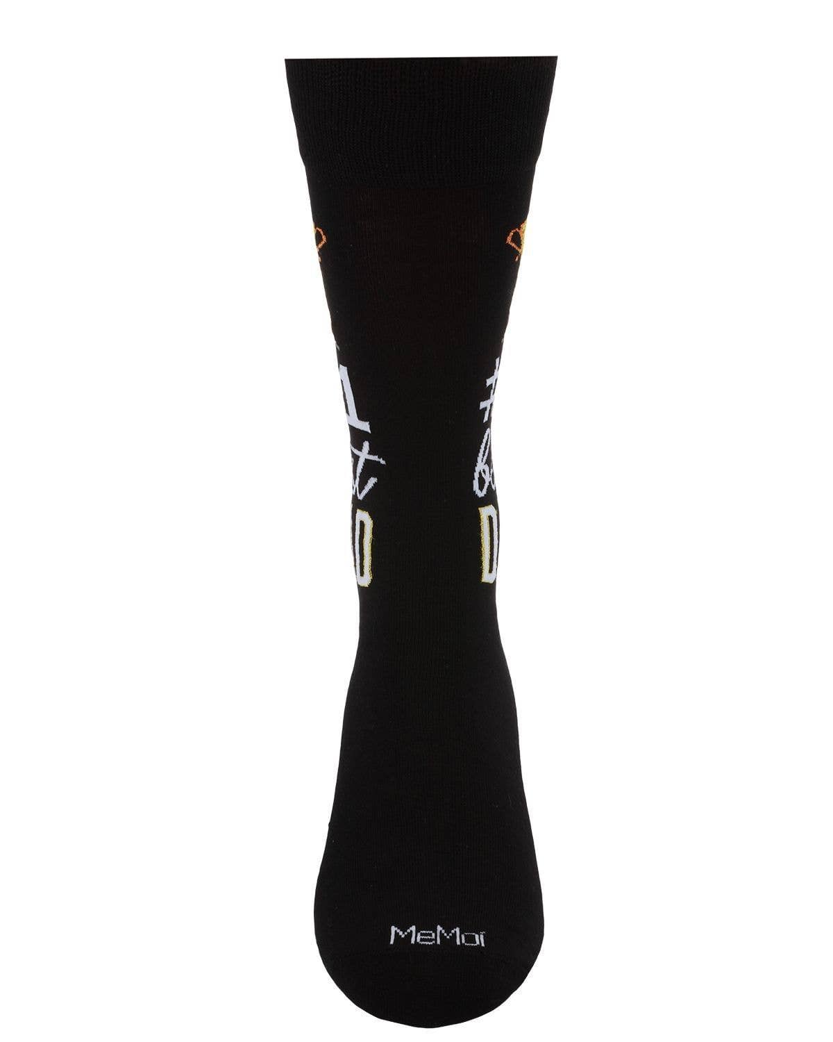 Men's bamboo #1 Best Dad crew socks, black, back view