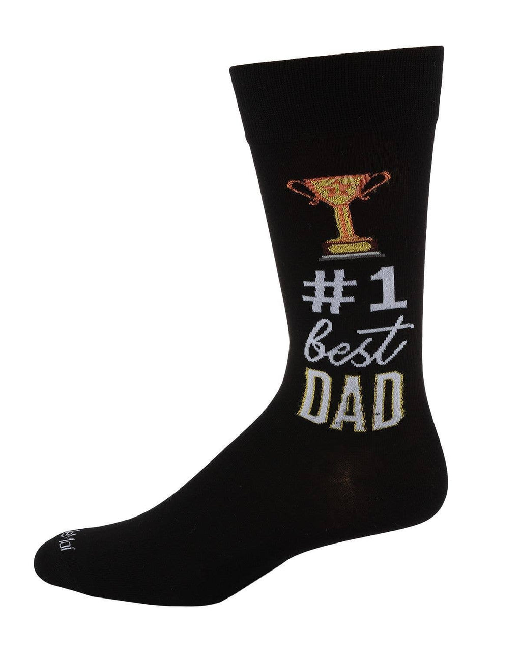 Men's bamboo #1 Best Dad crew socks, black, side view