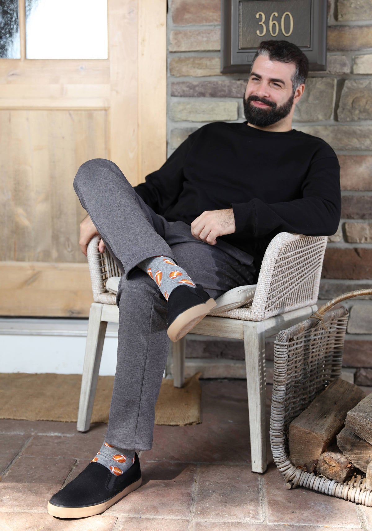 Men's bamboo football crew socks, grey heather, worn