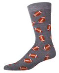 Men's bamboo football crew socks, grey heather, side view