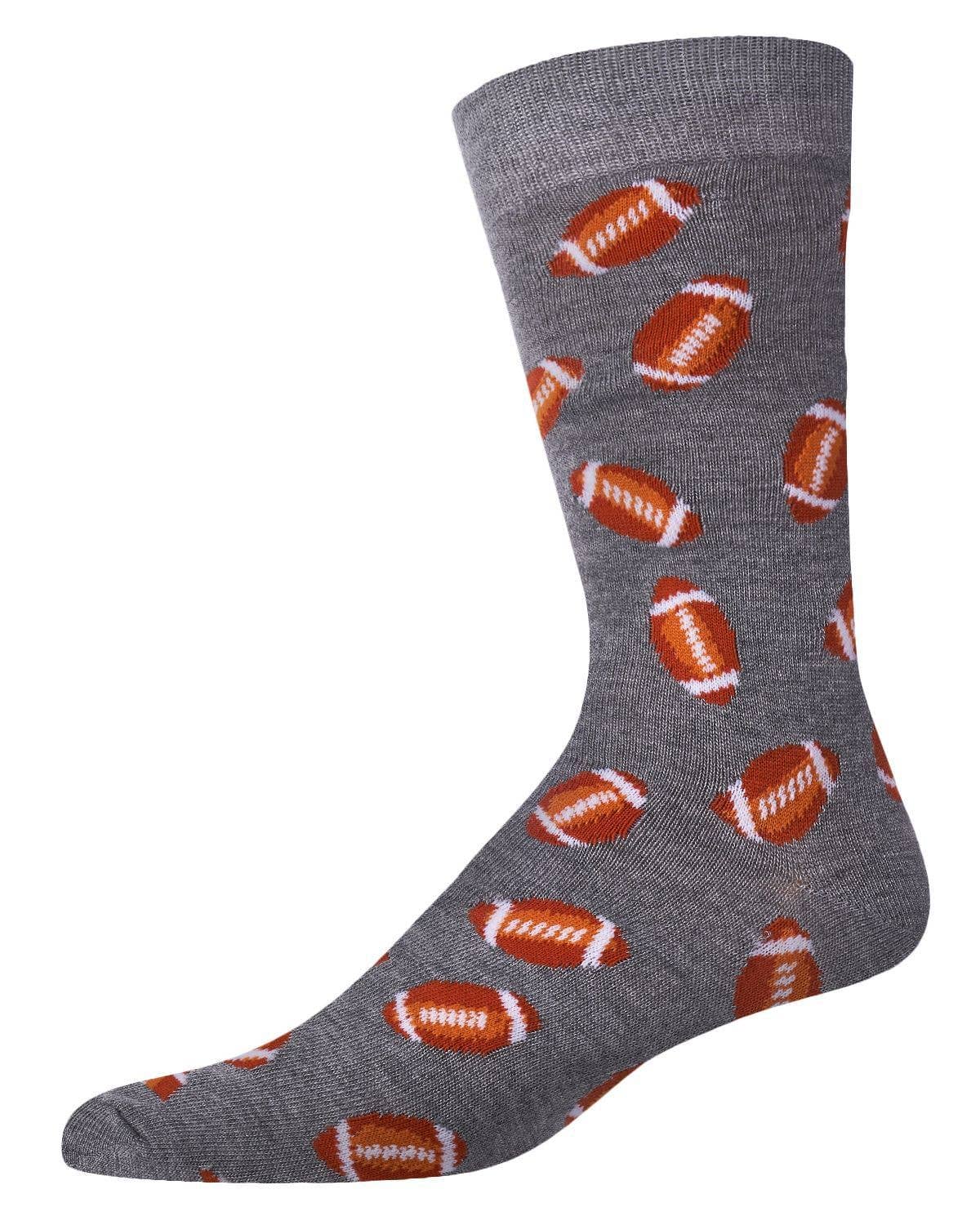Men's bamboo football crew socks, grey heather, side view