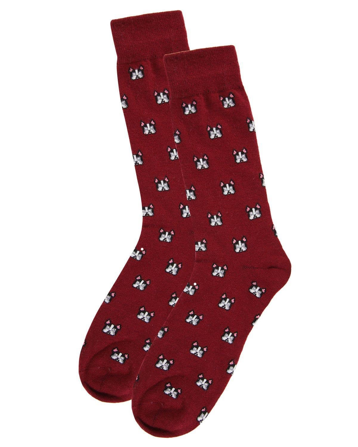 Men's cashmere blend Frenchie crew socks, cabernet red, pair