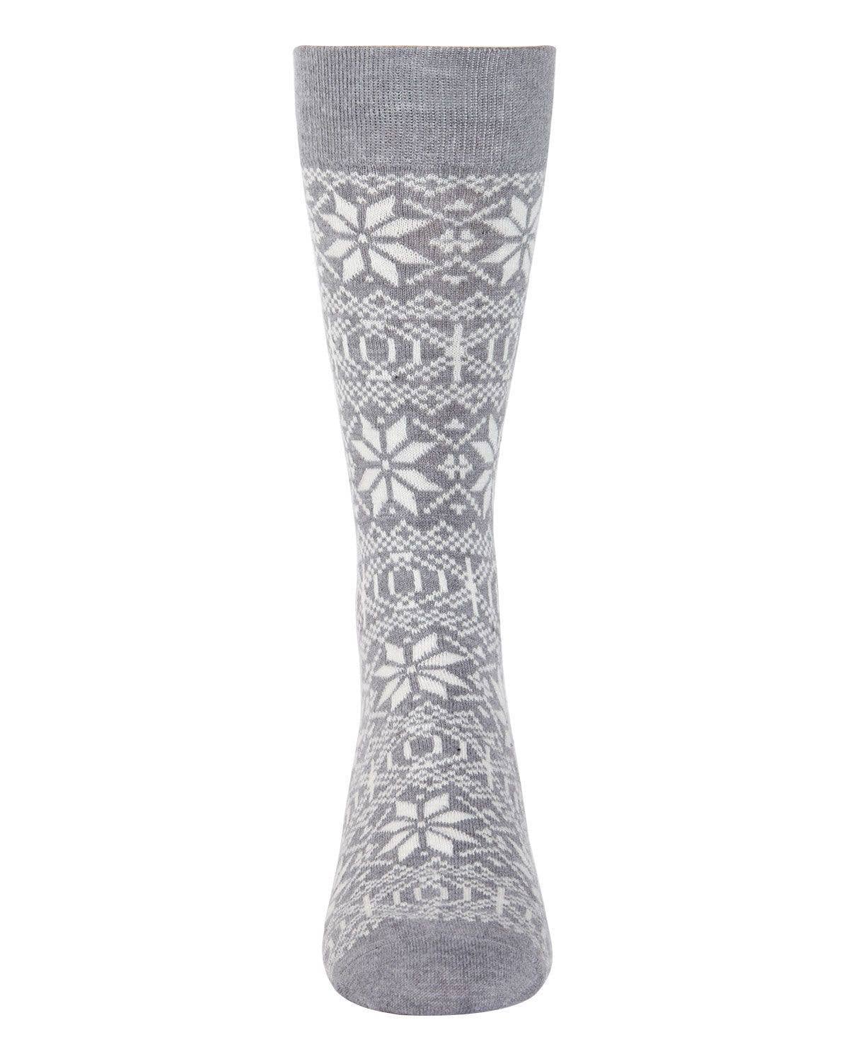 Men's cashmere blend snowflake crew socks, grey, front view