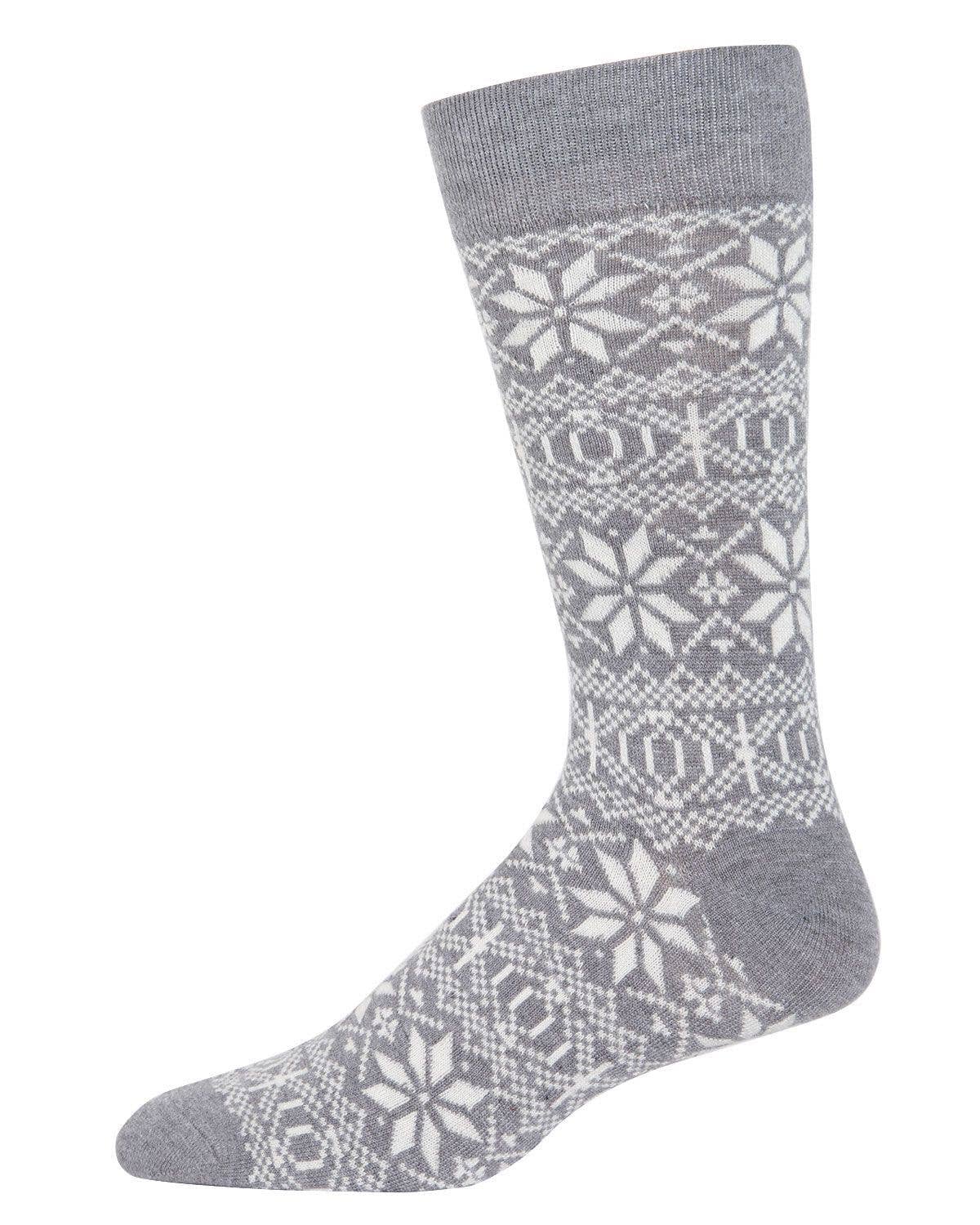 Men's cashmere blend snowflake crew socks, grey, side view
