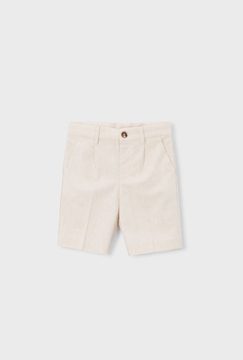 Mayoral boys oat cotton linen Bermuda shorts, front view