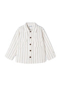 Mayoral boys long sleeve button up linen over shirt, natural milk stripe, front view
