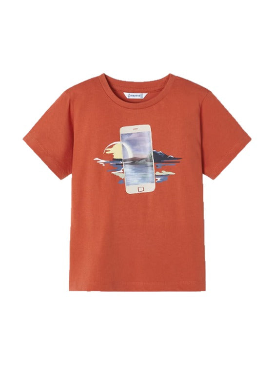 Mayoral boys short sleeve lenticular t-shirt, cell phone ocean, chili, front view