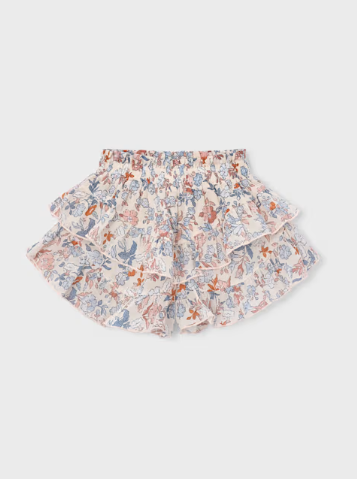 Mayoral girls salmon floral ruffled skort, front view