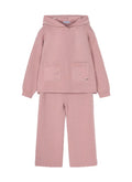 Mayoral girls knit plush detail hoodie wide leg lounge set, makeup blush pink, detail