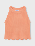 Mayoral girls peach scalloped knit halter tank top, front view