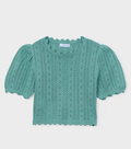Mayoral girls mint scalloped knit short sleeve top, front view