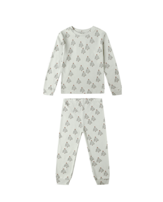 Organic cotton pajama set, trees pistachio, set front view
