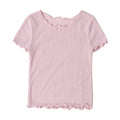 Girls ballerina pink lettuce edge pointelle tee, front view
