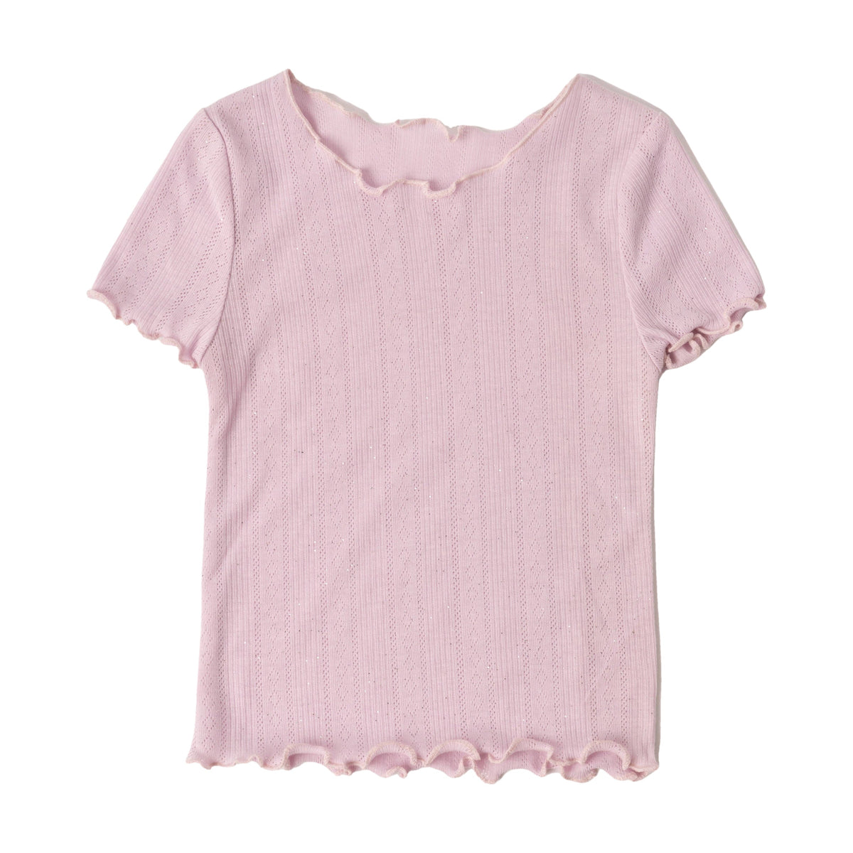 Girls ballerina pink lettuce edge pointelle tee, front view