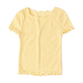 Girls lemonade yellow lettuce edge pointelle tee, front view