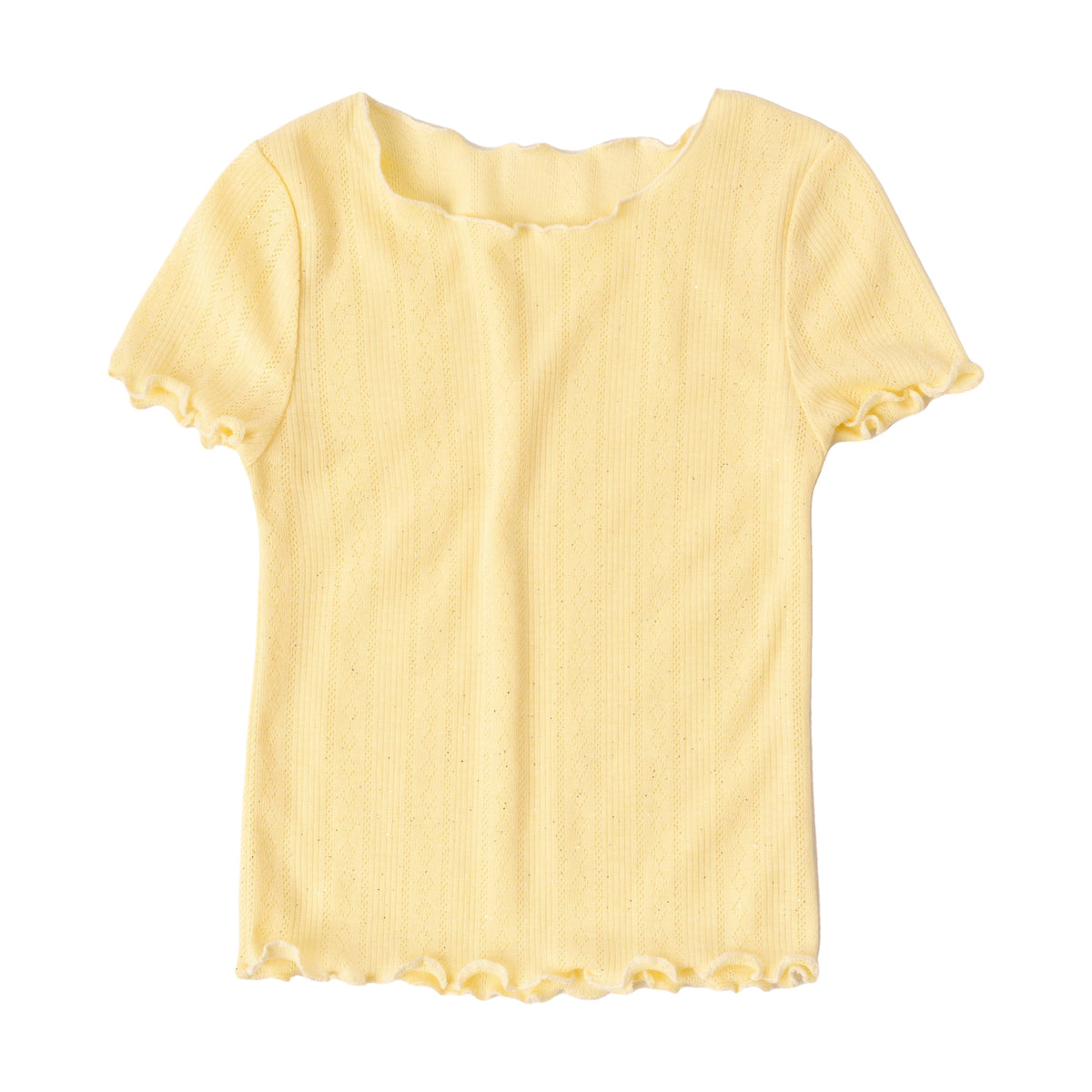 Girls lemonade yellow lettuce edge pointelle tee, front view