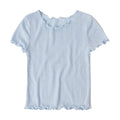 Girls powder blue lettuce edge pointelle tee, front view
