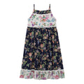 Girls mixed floral babydoll dress with crochet lace trim, front view, full length