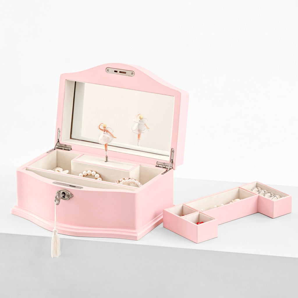 Large pink ballerina jewelry box with removable tray