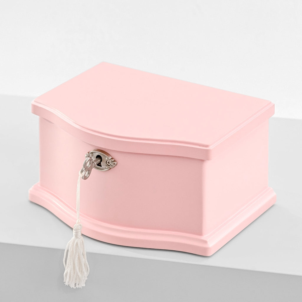 Medium pink wooden musical jewelry box with lock