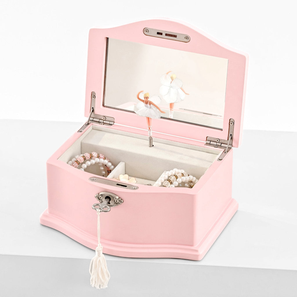 Medium pink jewelry box open with twirling ballerina