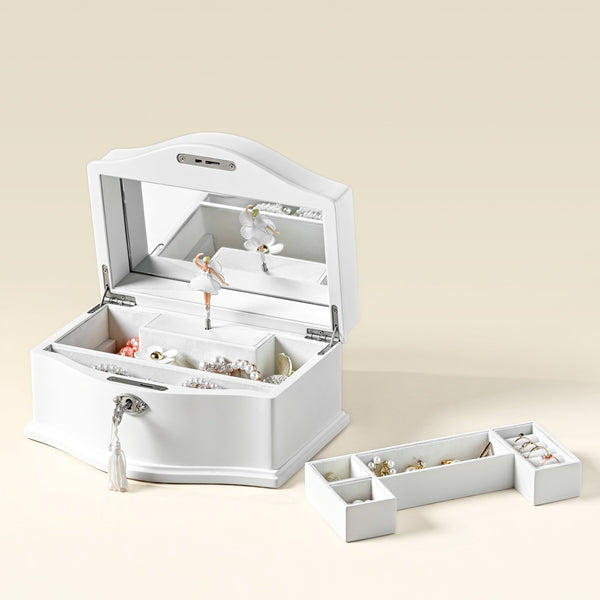 Large white ballerina jewelry box with removable tray