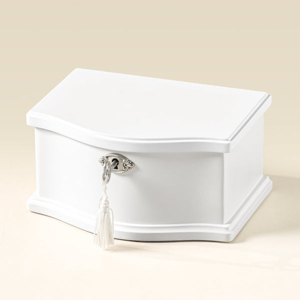 Medium white wooden musical jewelry box with lock