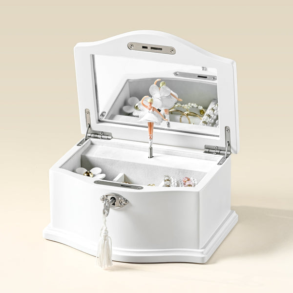 Medium white jewelry box open with twirling ballerina
