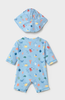 1620 Mayoral Baby Boys Rashguard Bathing Bodysuit w/ Sun Hat - Blue Ocean