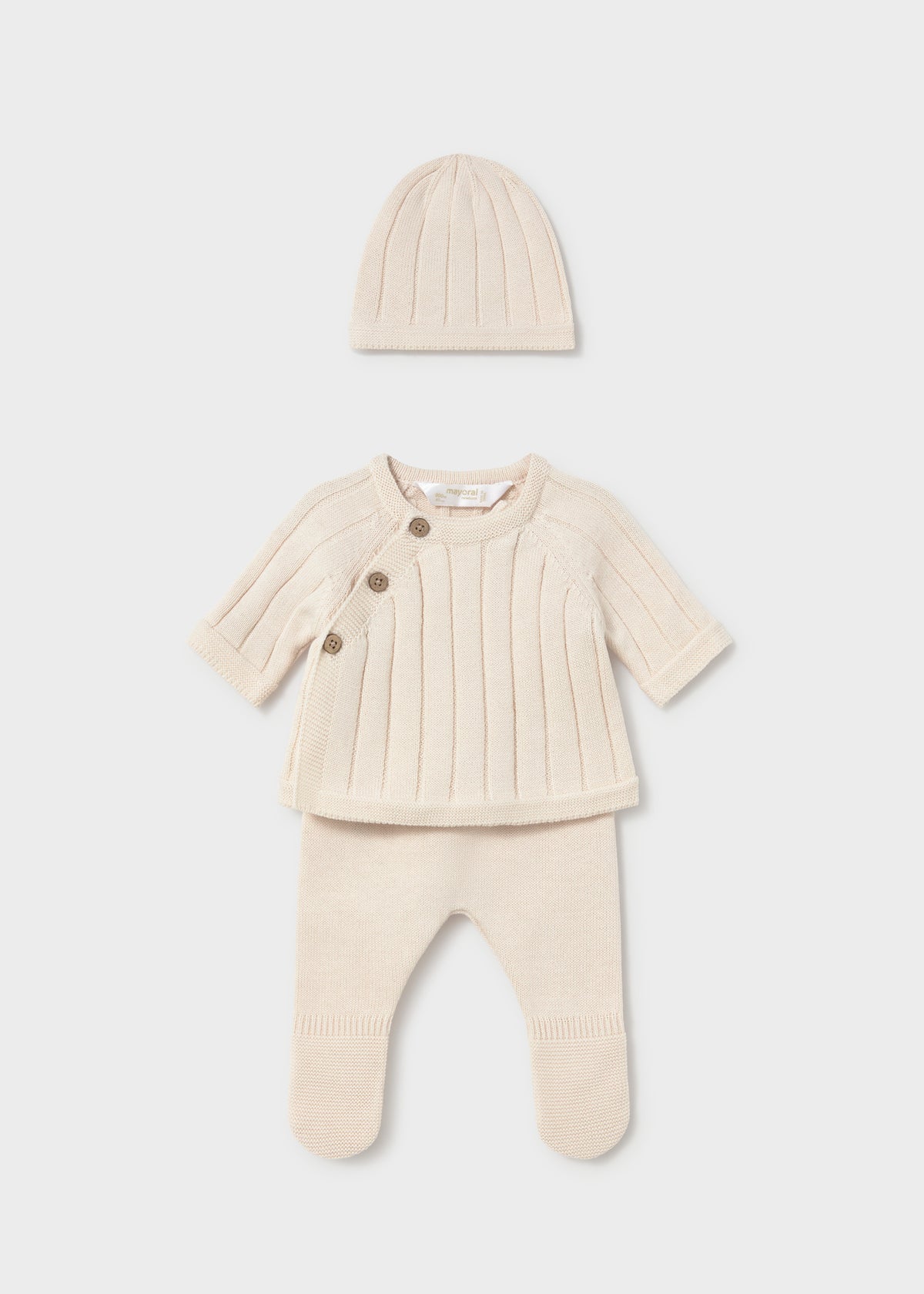 Mayoral 2511 baby unisex natural 3pc take me home knit gift set - front