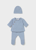Mayoral 2511 baby boy sky blue 3pc take me home knit gift set - front