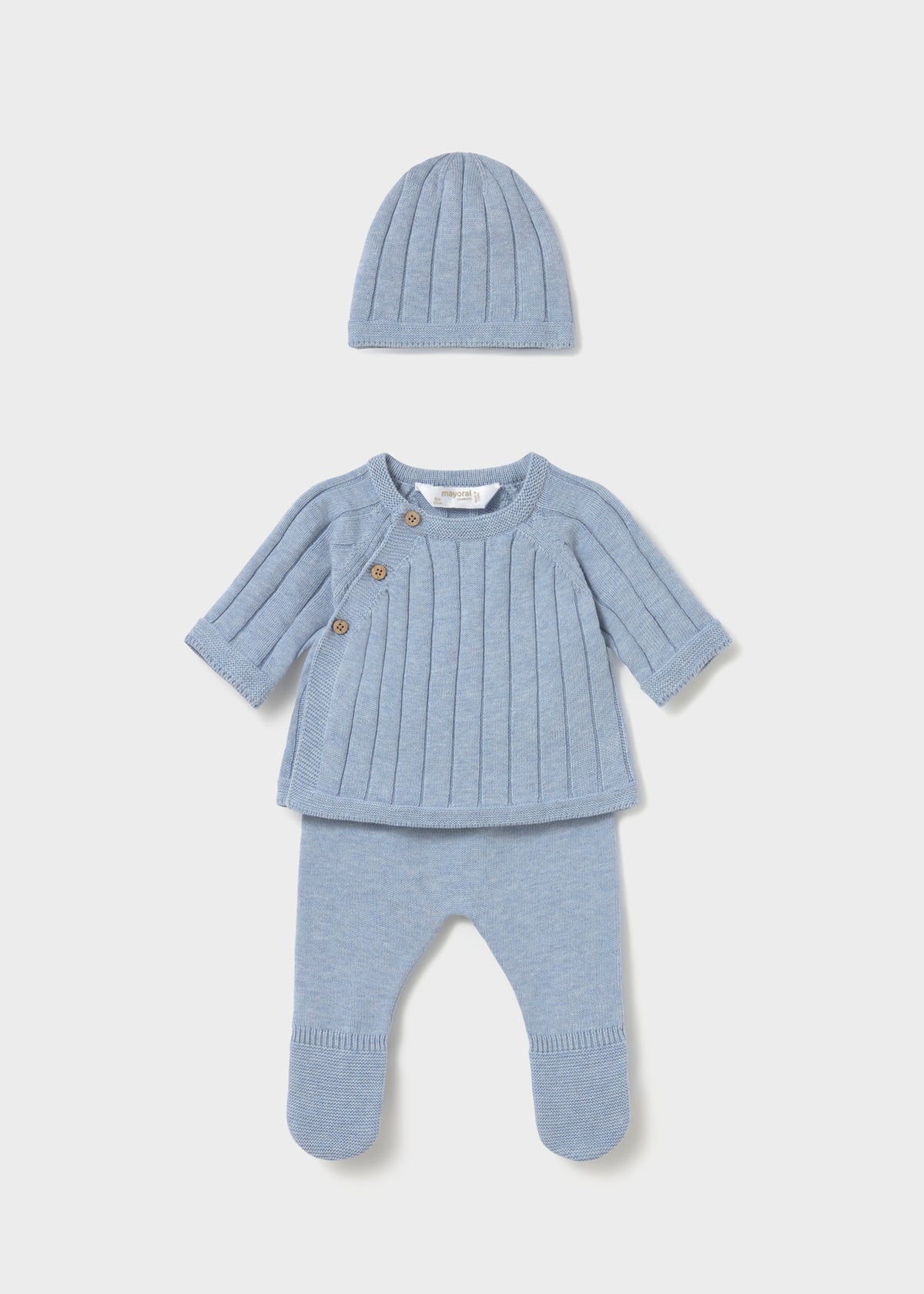 Mayoral 2511 baby boy sky blue 3pc take me home knit gift set - front