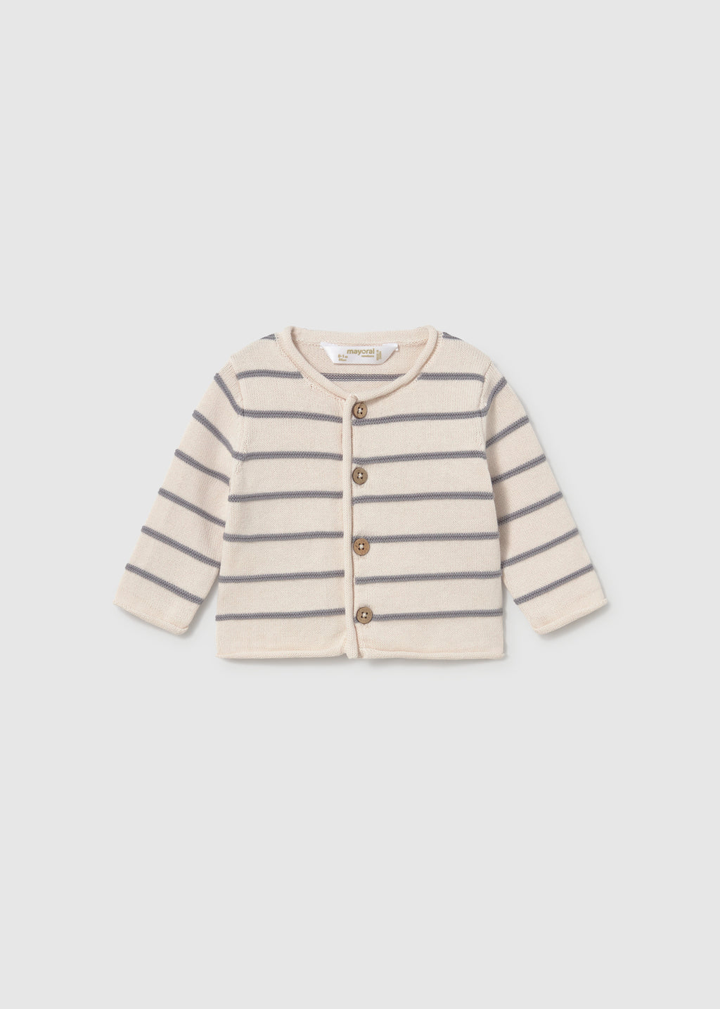 Mayoral 2609 baby boy gray 3pc knit overalls cardigan and striped shirt set - cardigan