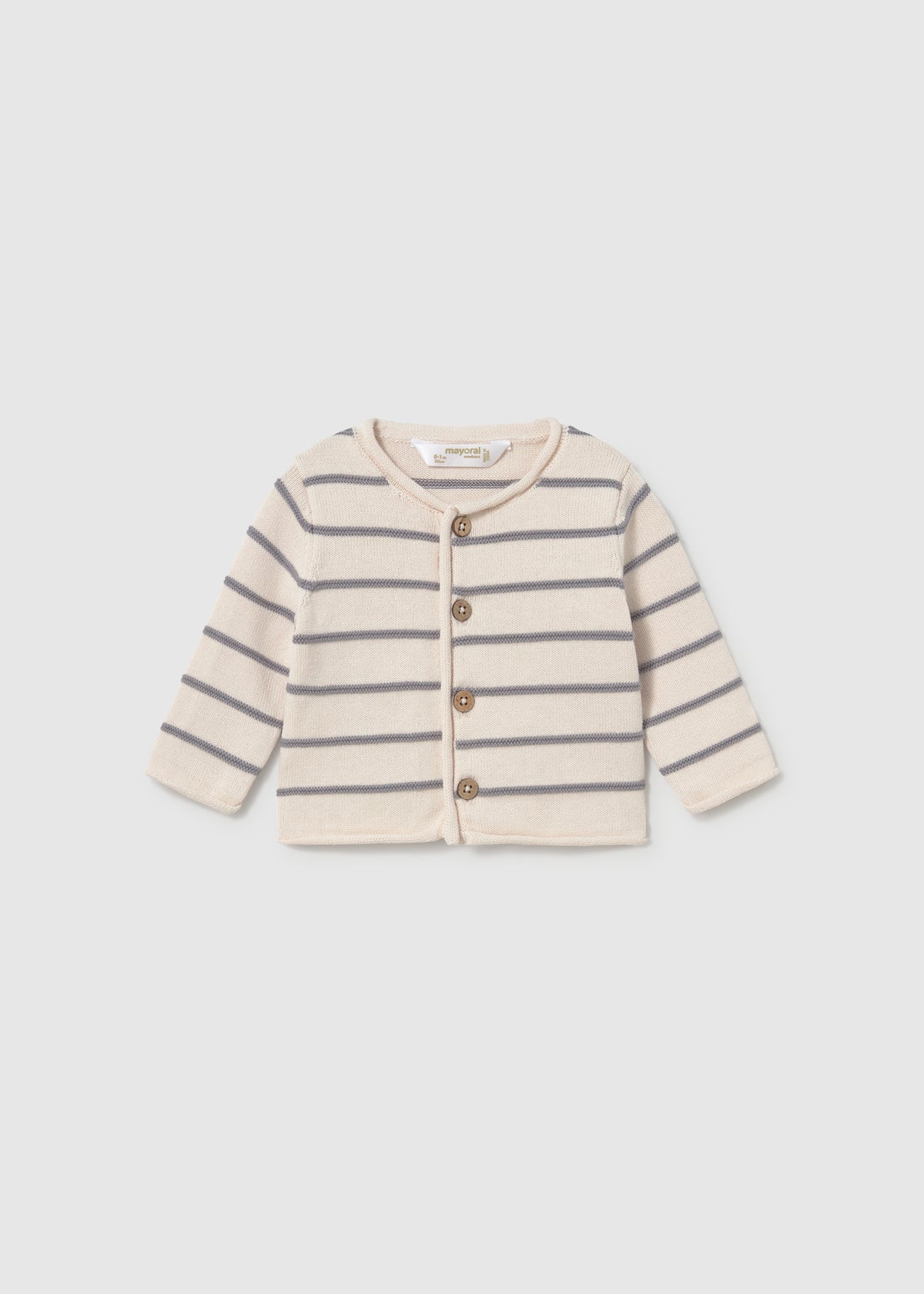 Mayoral 2609 baby boy gray 3pc knit overalls cardigan and striped shirt set - cardigan