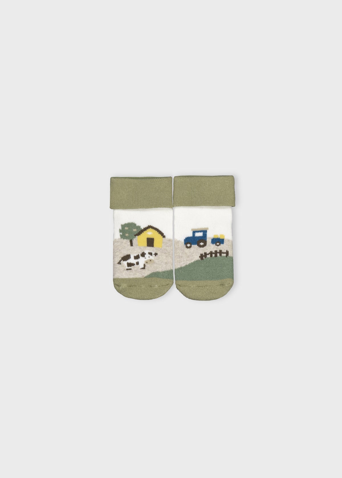 Mayoral 9108 baby unisex green farm non-slip socks - front