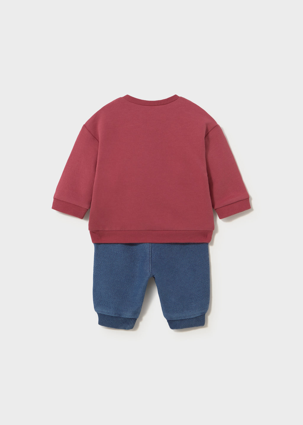 Mayoral 2535 baby boy plum embroidered farm tractor sweatshirt lounge set - back