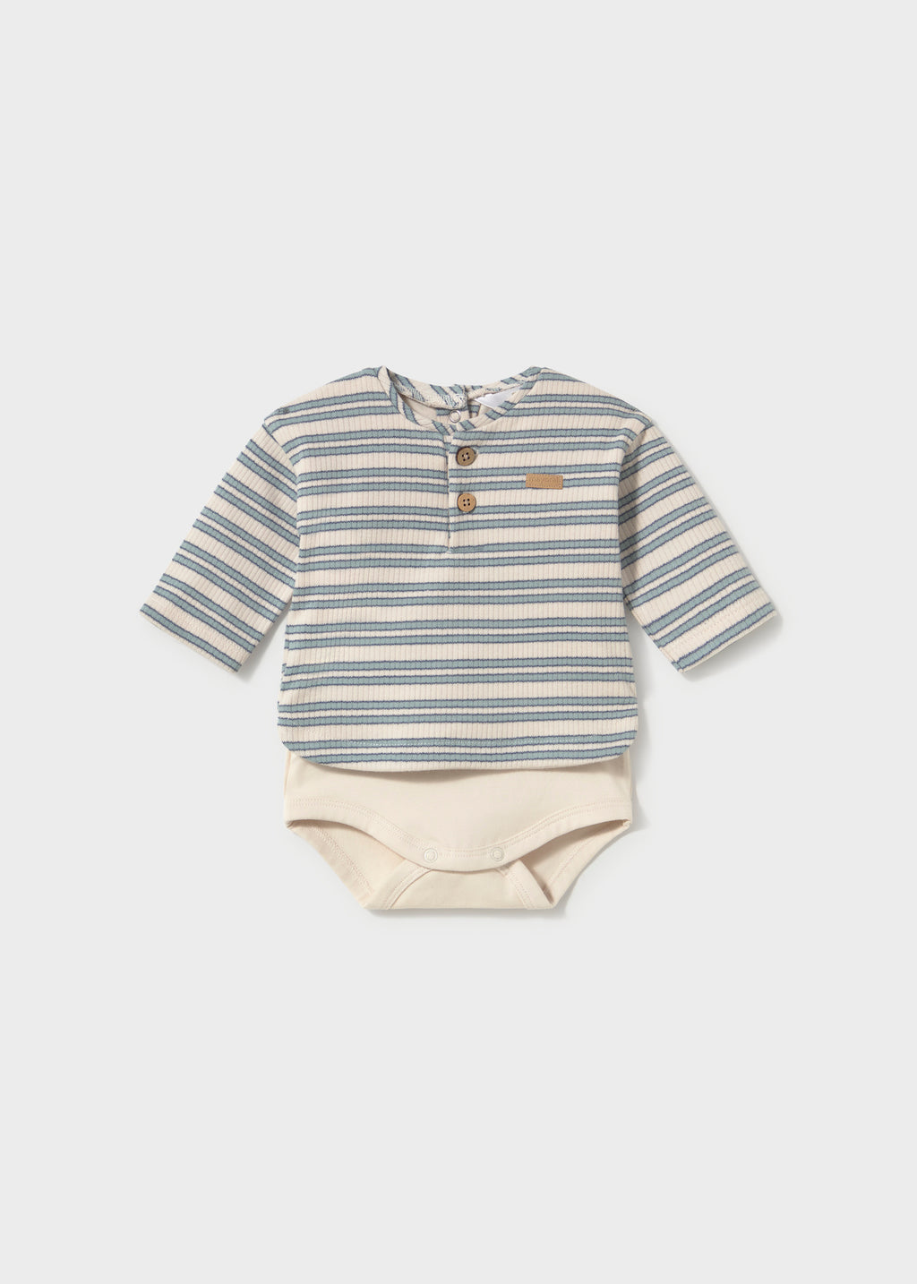Mayoral 2776 baby boy white and blue striped henley bodysuit shirt - front