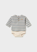 Mayoral 2776 baby boy white and blue striped henley bodysuit shirt - front