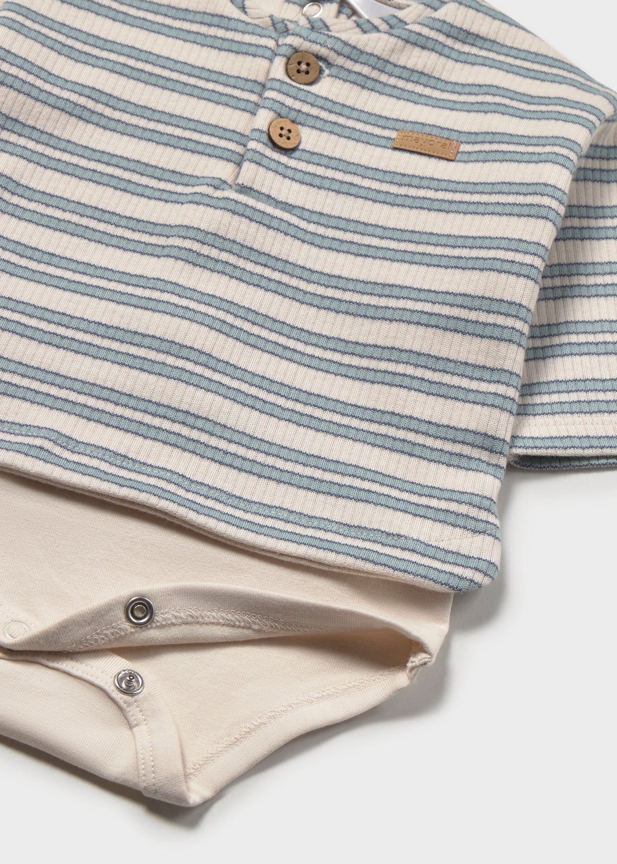 Mayoral 2776 baby boy white and blue striped henley bodysuit shirt - detail
