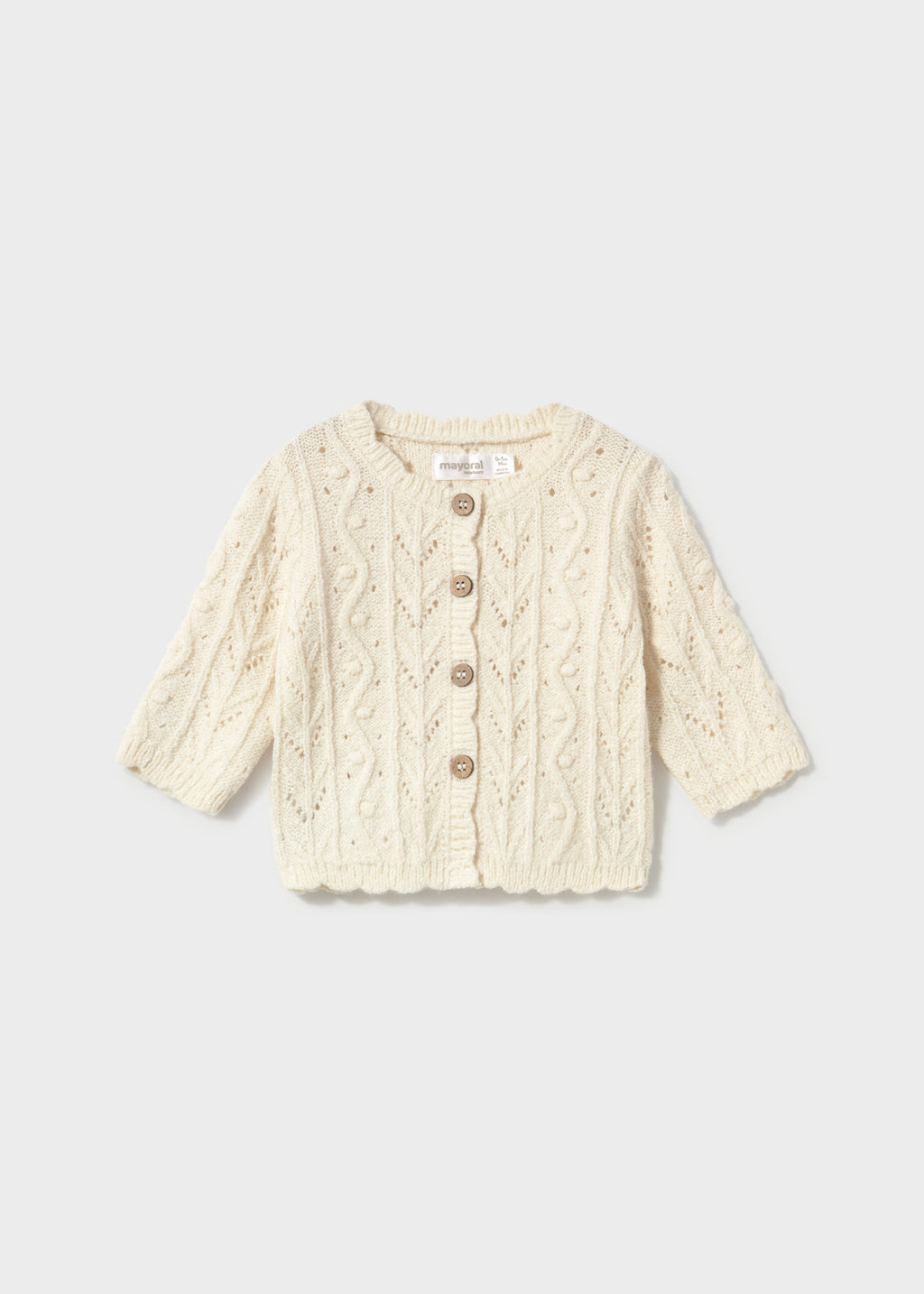 Mayoral 2301 baby girl cream openwork scalloped trim cardigan - front