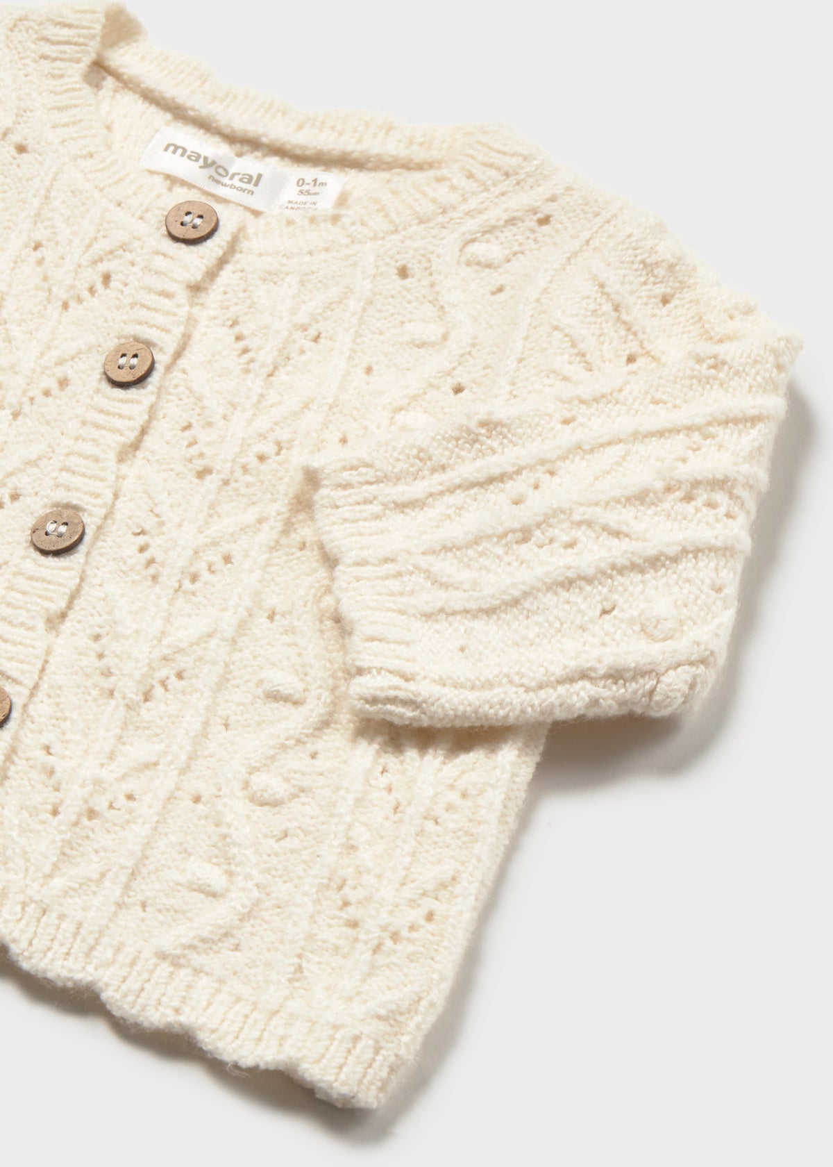 Mayoral 2301 baby girl cream openwork scalloped trim cardigan - detail