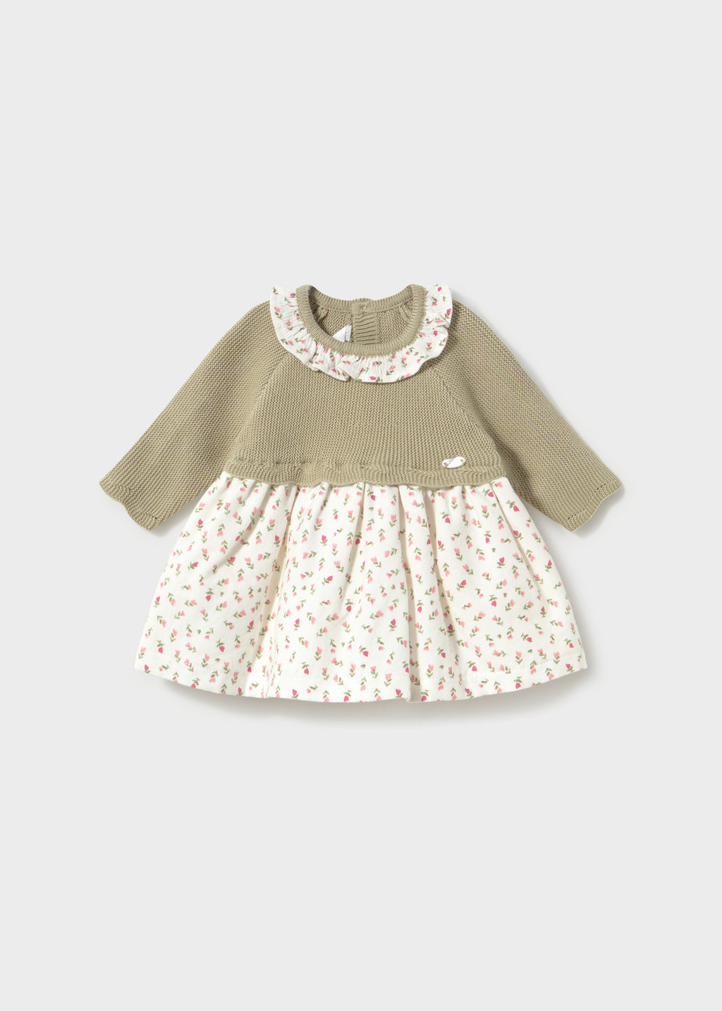 Mayoral 2805 baby girl green knit combined micro floral dress - front