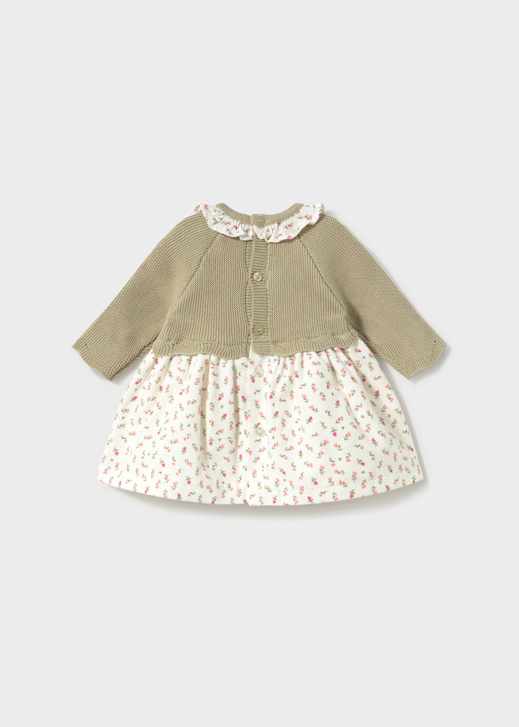 Mayoral 2805 baby girl green knit combined micro floral dress - back