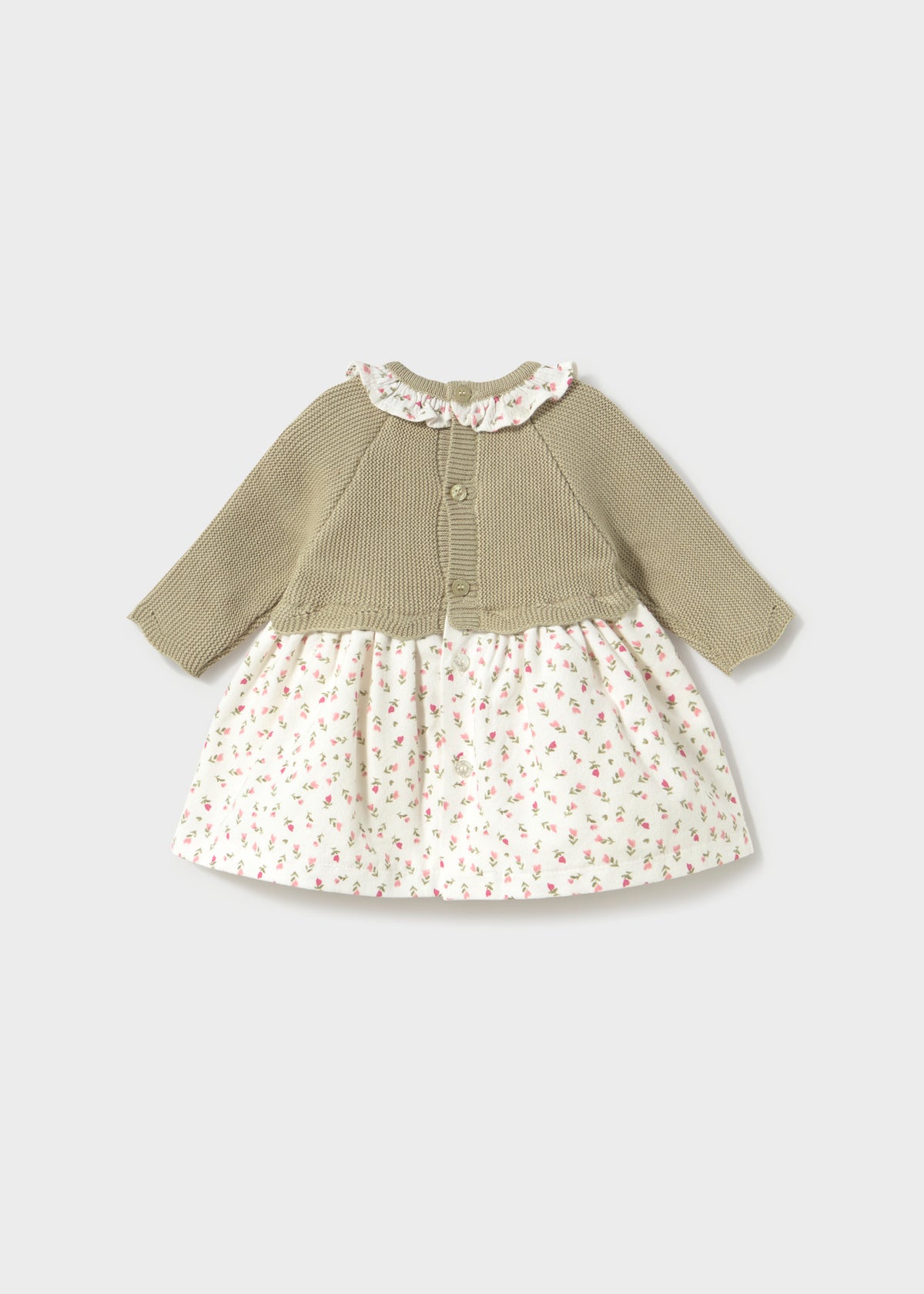 Mayoral 2805 baby girl green knit combined micro floral dress - back