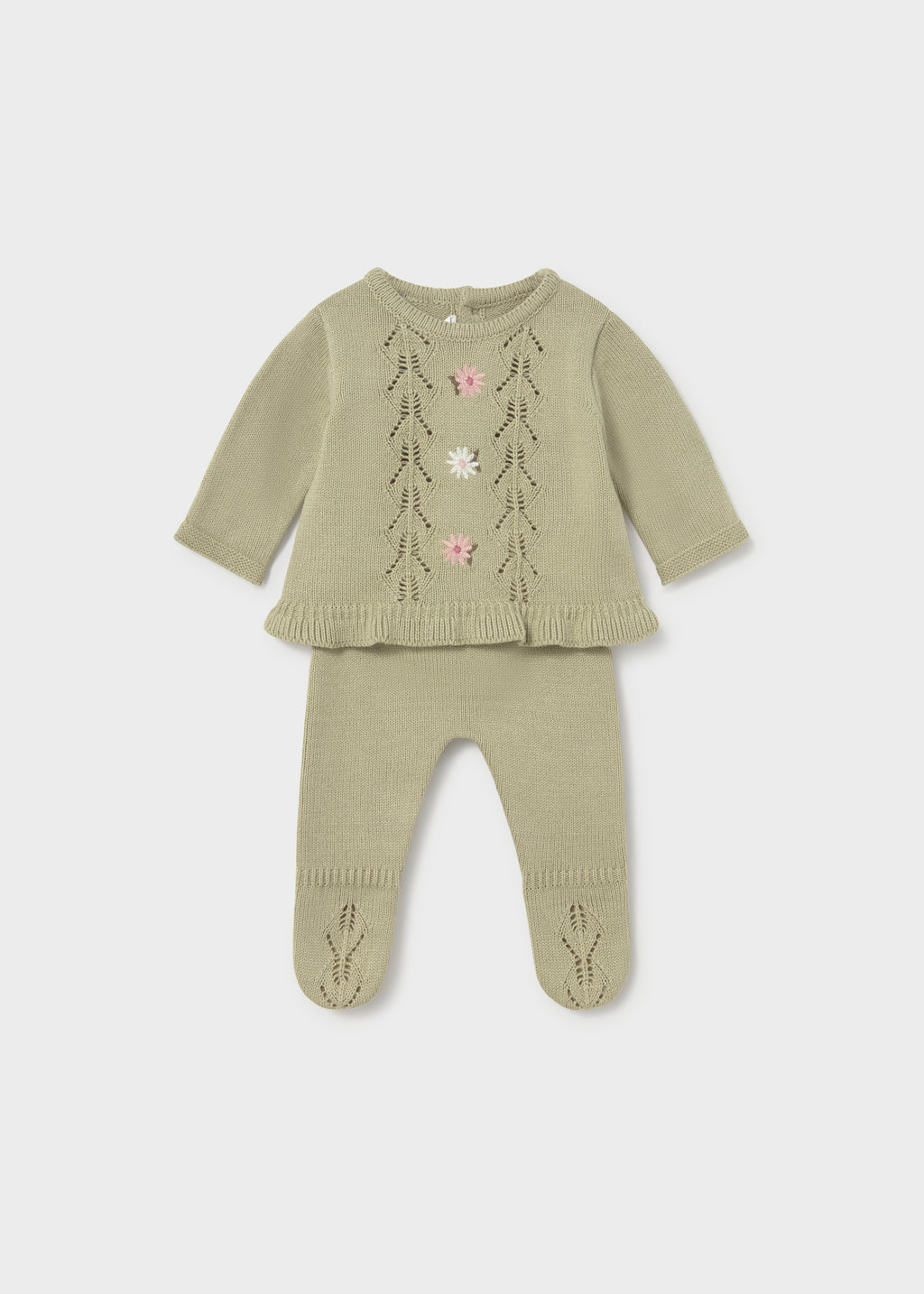 Mayoral 2501 baby girl green 2pc pointelle knit take me home set - front