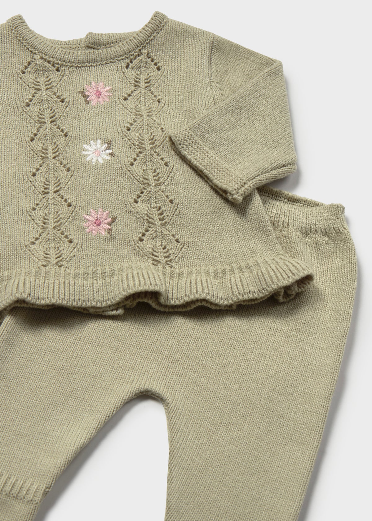Mayoral 2501 baby girl green 2pc pointelle knit take me home set - detail