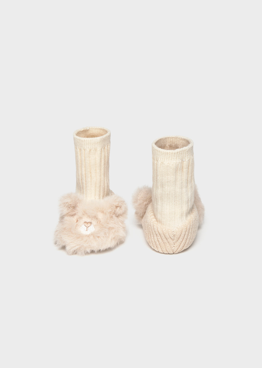 Mayoral 9154 baby girl cream faux fur bear sock booties - front